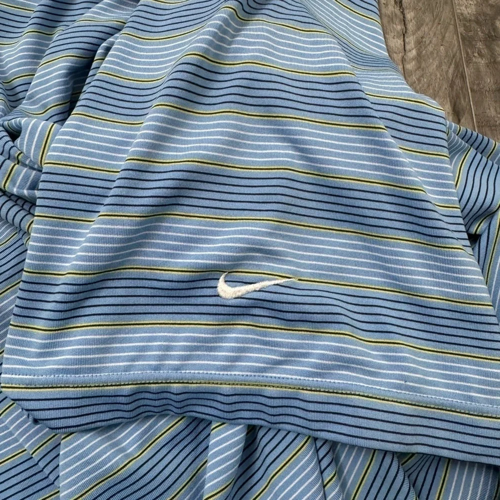 Nike Golf Polo Mens XXL Dri Fit Blue Striped Embroidered Shirt UV Protec…
